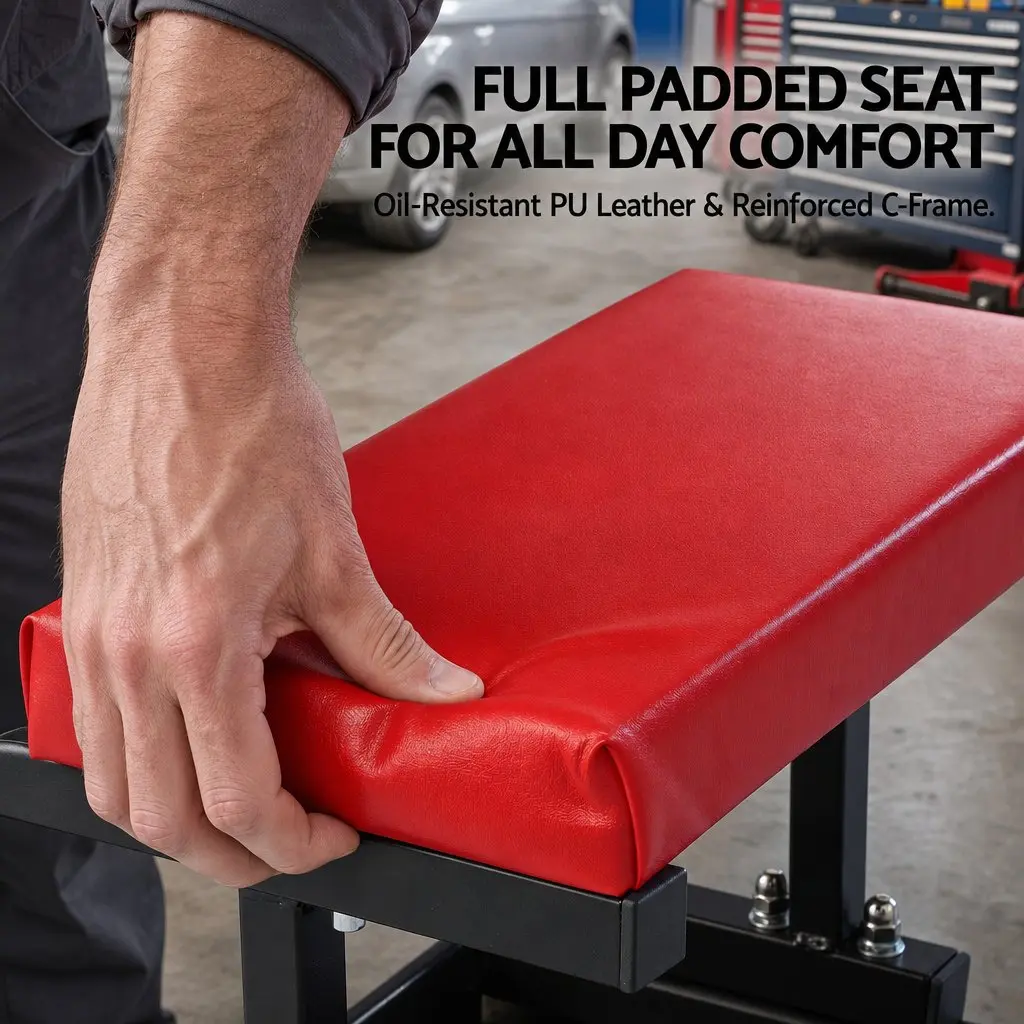 Rolling Mechanic Creeper Seat Tool Tray 36x36cm Heavy Duty Red or Black