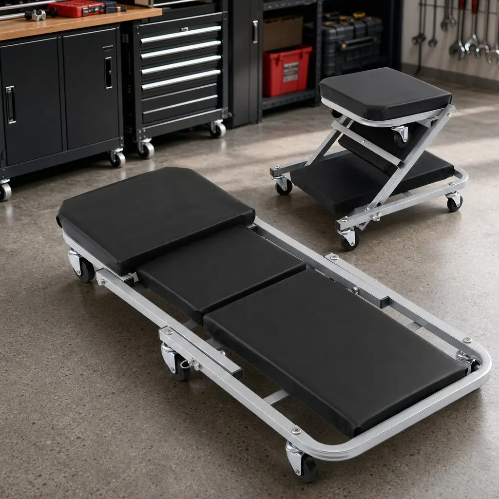 Garage Creeper Mechanic Stool 2-in-1 Automotive Repair Rolling Black or Grey