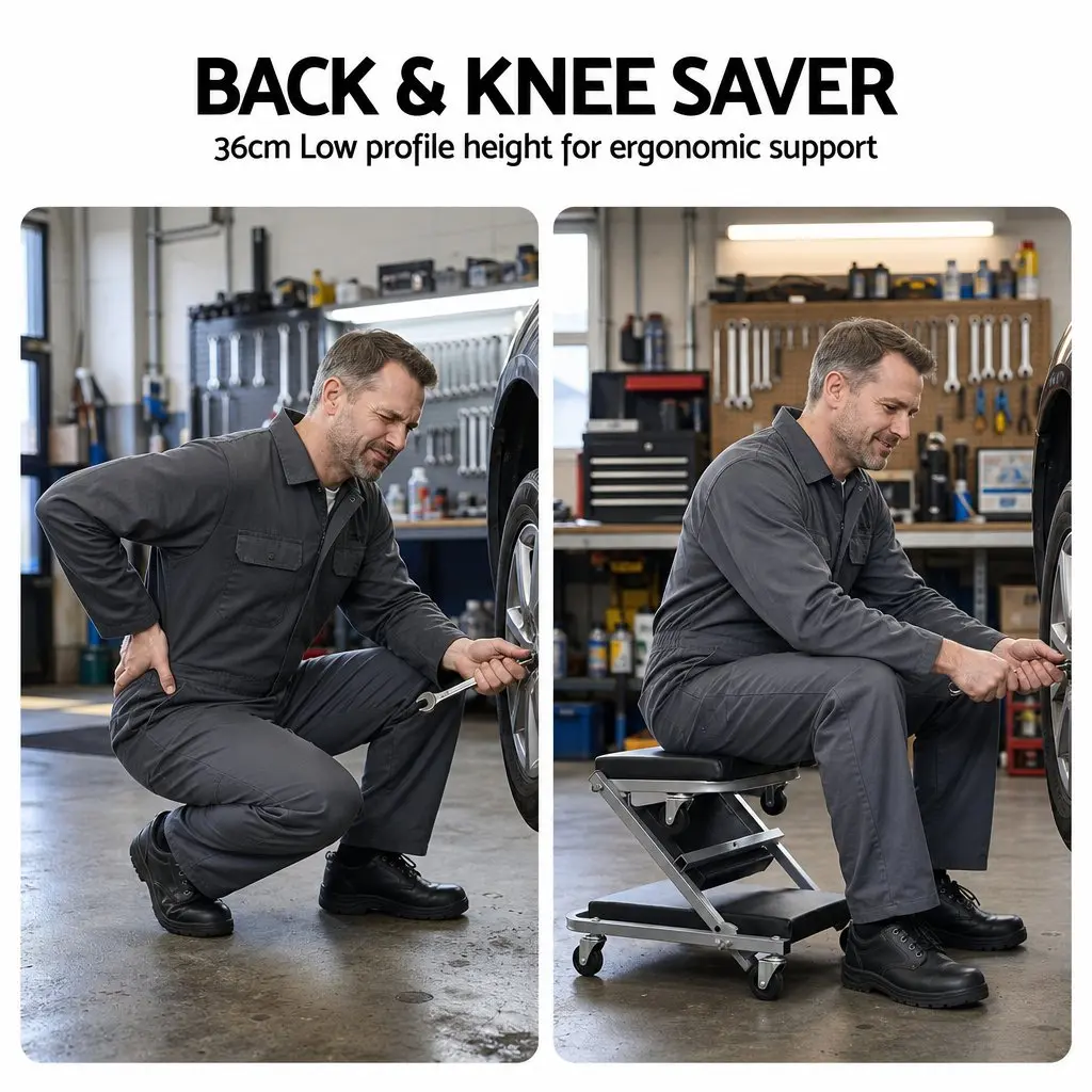 Garage Creeper Mechanic Stool 2-in-1 Automotive Repair Rolling Black or Grey