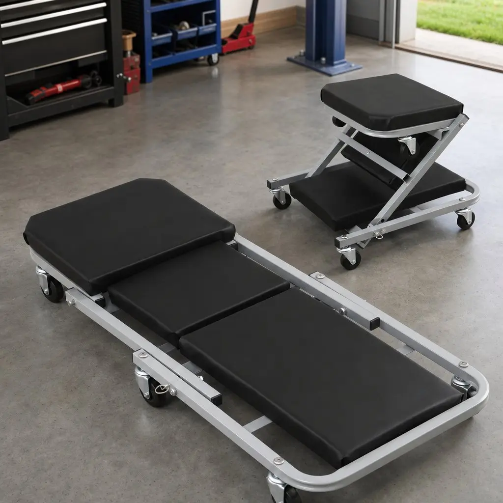 Garage Creeper Mechanic Stool 2-in-1 Automotive Repair Rolling Black or Grey