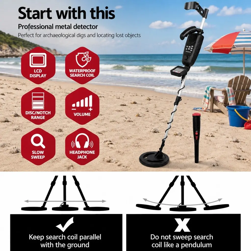 Metal Detector Pinpointer Waterproof 180mm LCD Search Coil Black