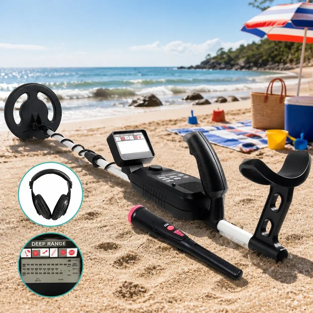 Metal Detector Pinpointer Waterproof 180mm LCD Search Coil Black
