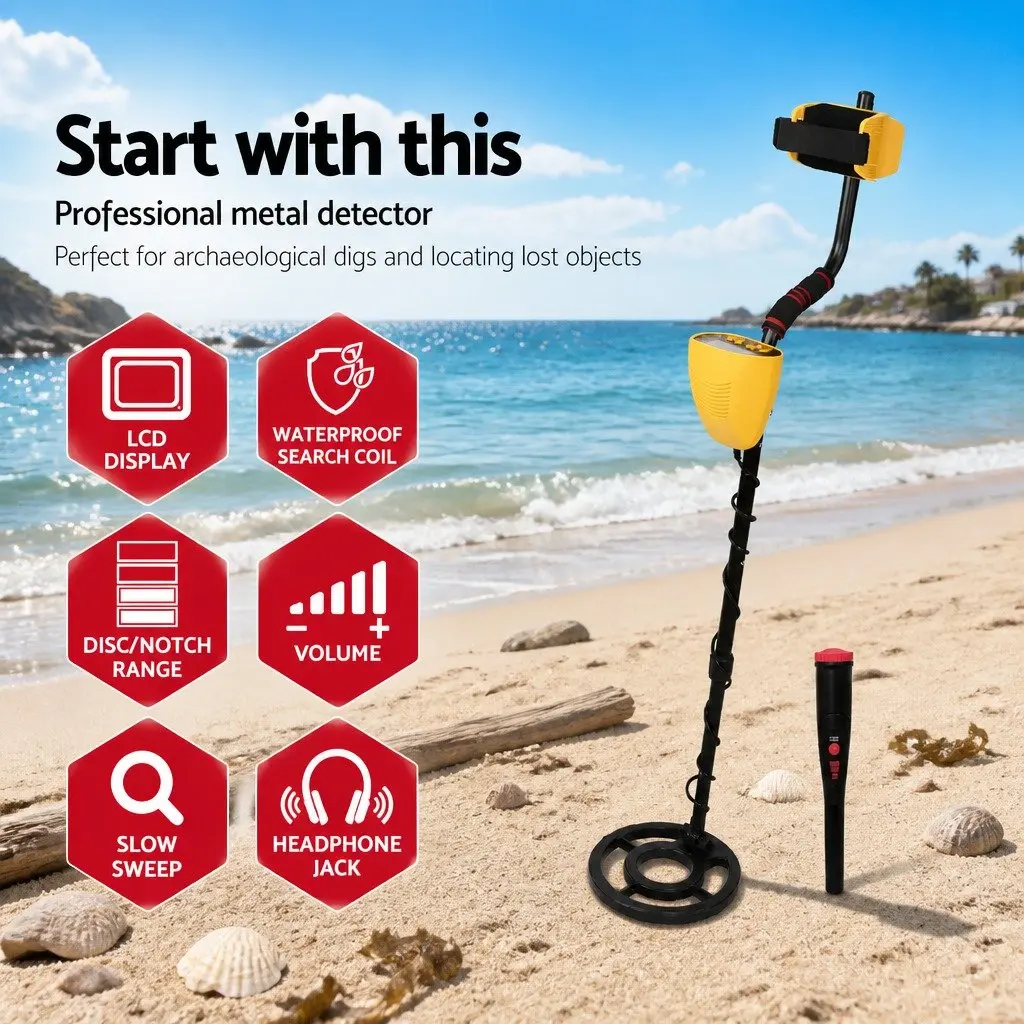 Metal Detector Pinpointer Set Treasure Hunting Adjustable Length Yellow
