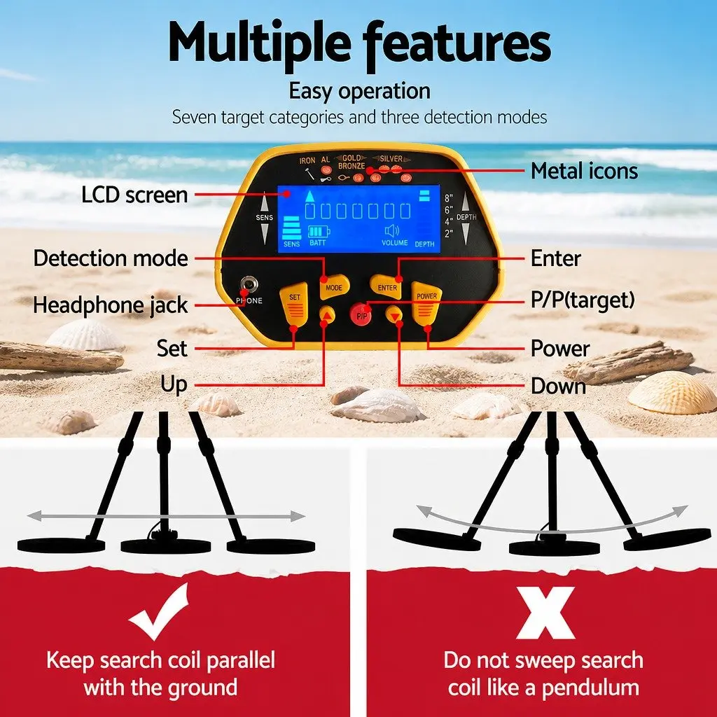 Metal Detector Pinpointer Set Treasure Hunting Adjustable Length Yellow