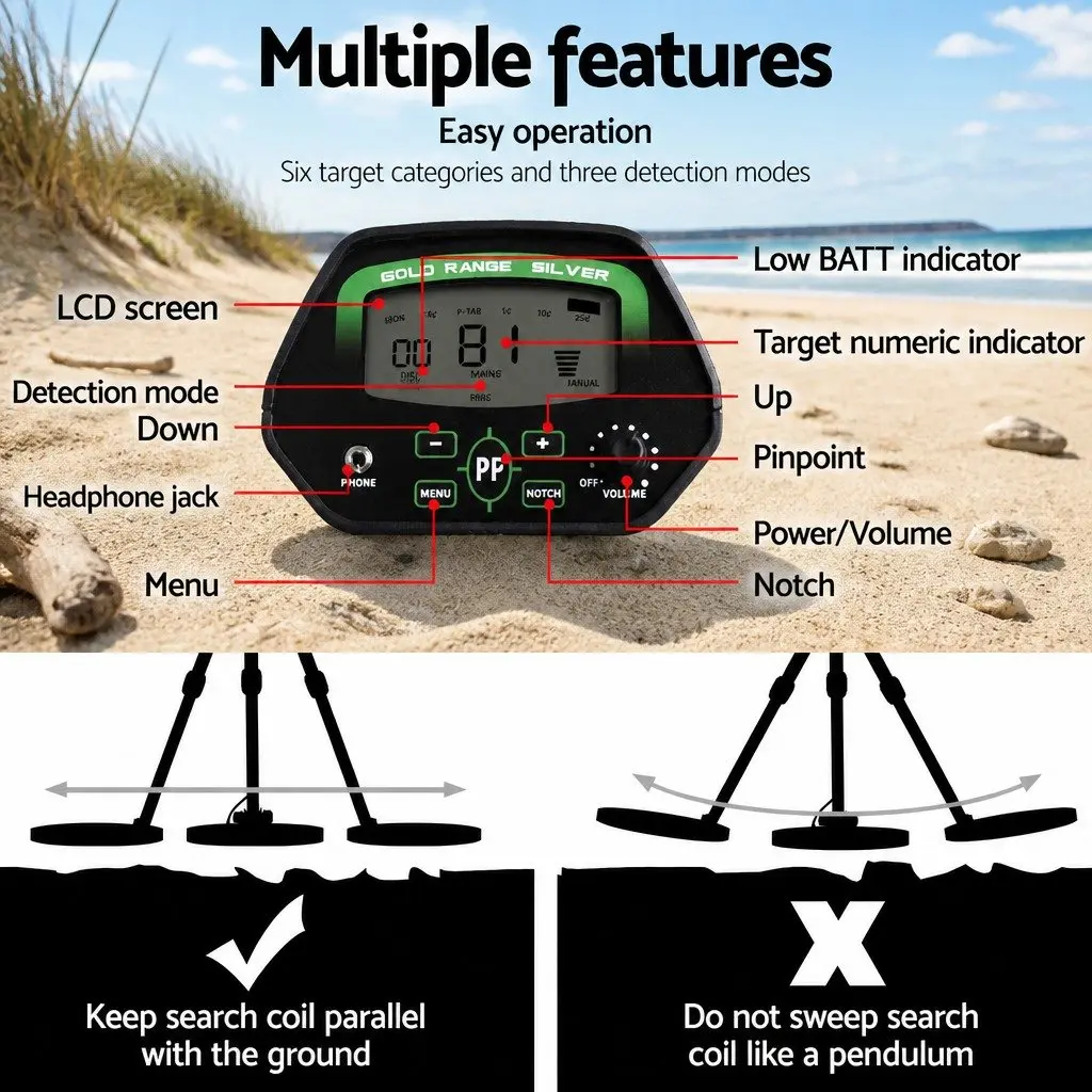 Metal Detector Pinpointer Waterproof 220MM LCD Black