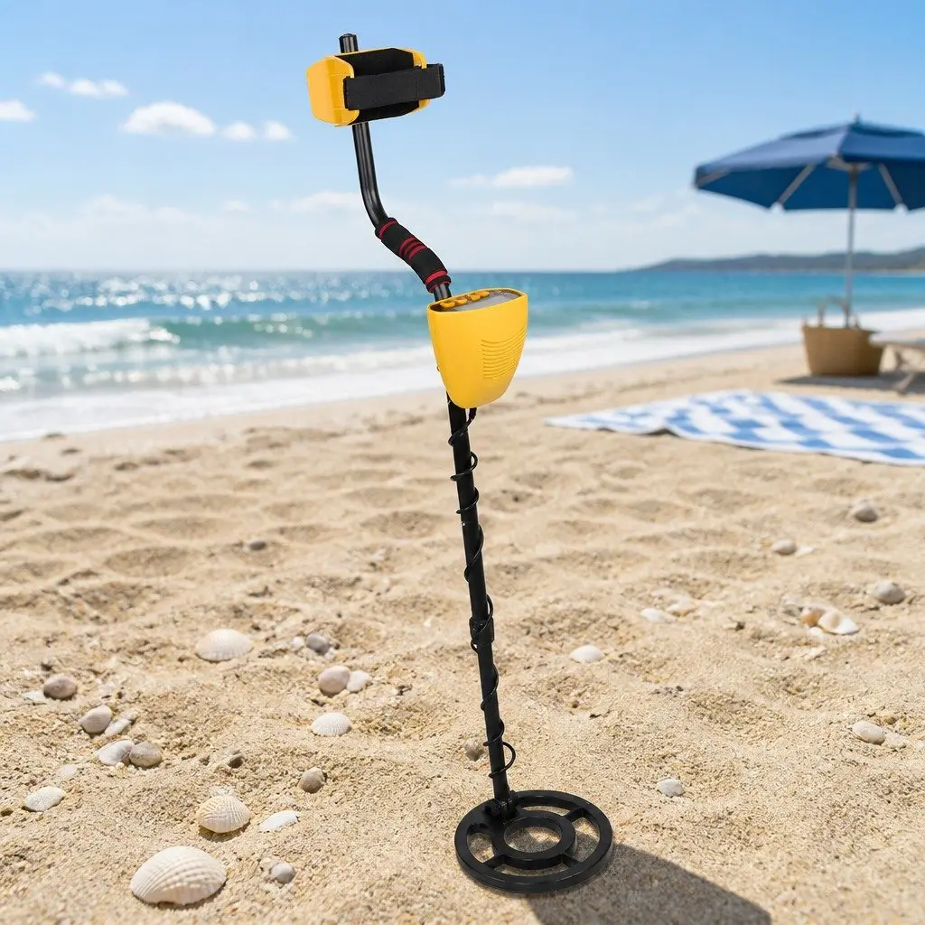 Metal Detector Pinpoint Function Waterproof Yellow 180MM Adjustable Shaft LCD Display