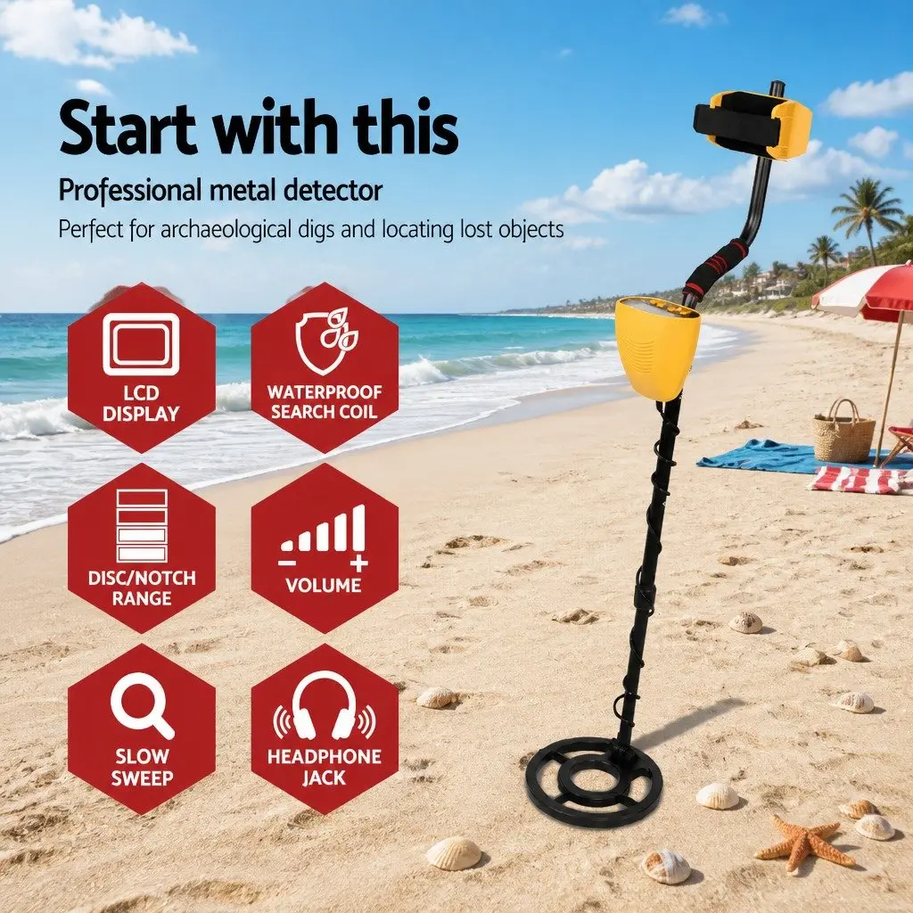 Metal Detector Pinpoint Function Waterproof Yellow 180MM Adjustable Shaft LCD Display