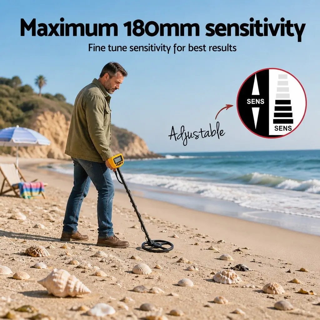Metal Detector Pinpoint Function Waterproof Yellow 180MM Adjustable Shaft LCD Display