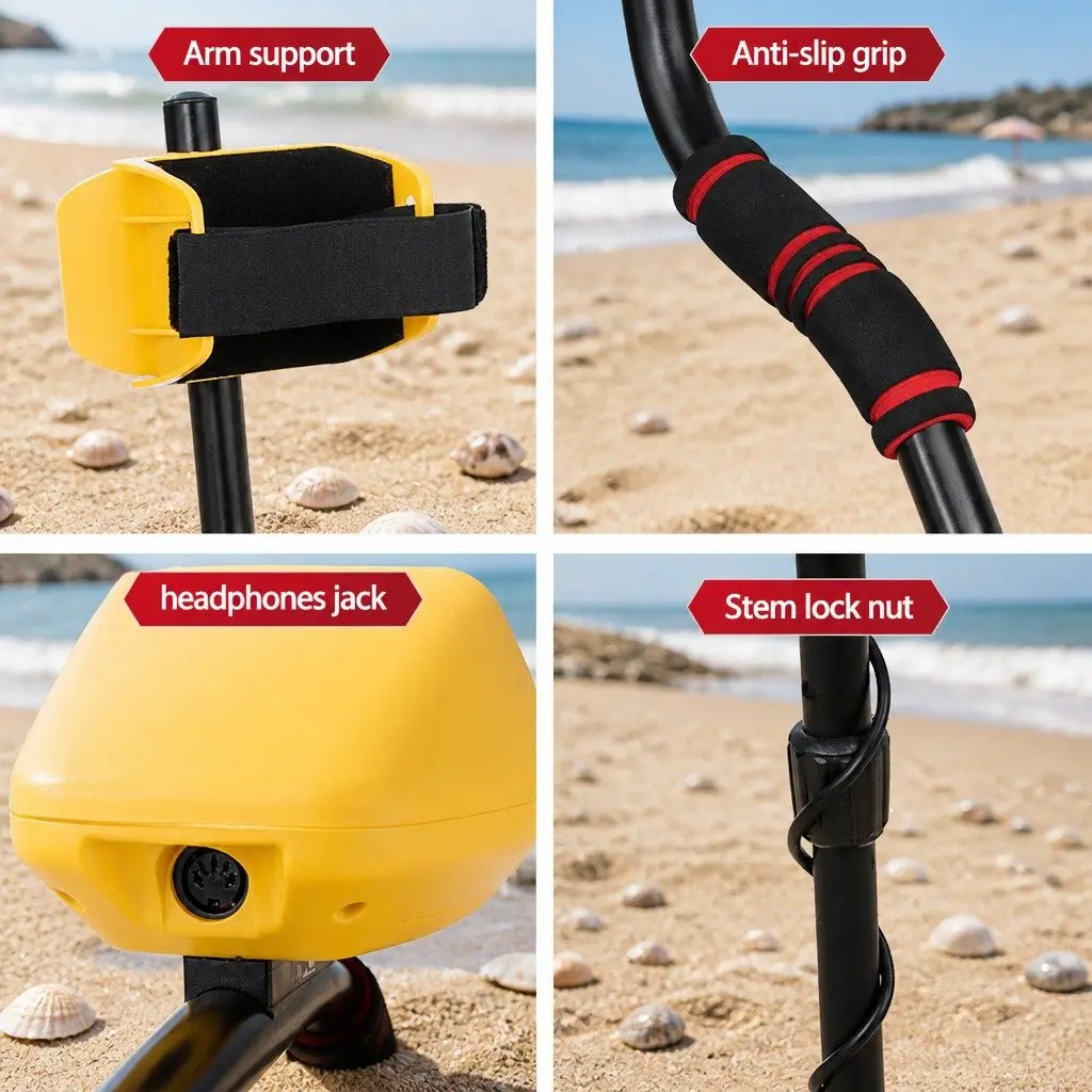 Metal Detector Pinpoint Function Waterproof Yellow 180MM Adjustable Shaft LCD Display