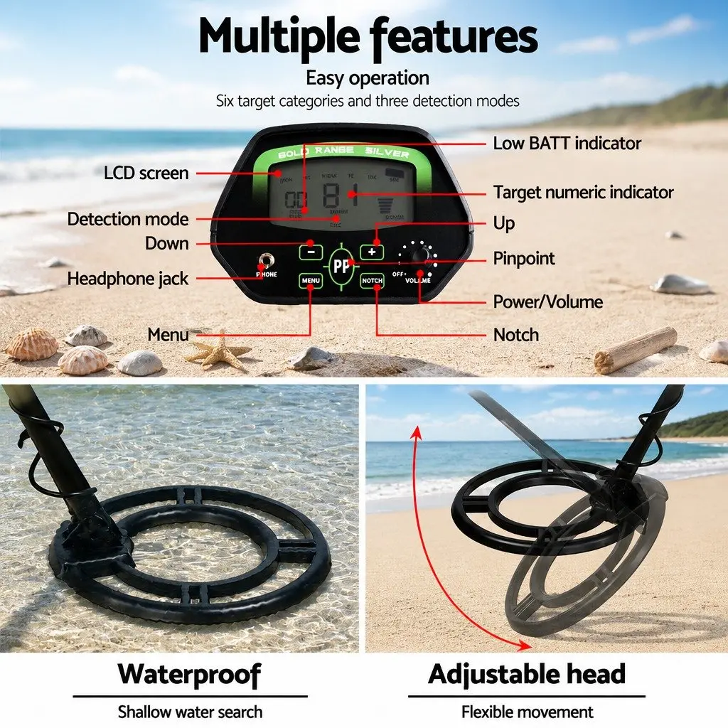Metal Detector Waterproof Search Coil 220MM LCD Screen Black