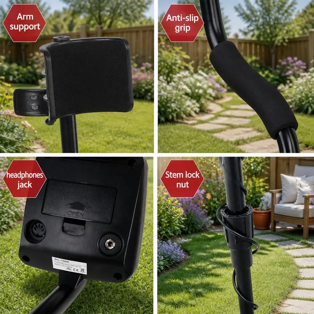 Metal Detector Waterproof Search Coil Headphones Adjustable 99-116cm Black