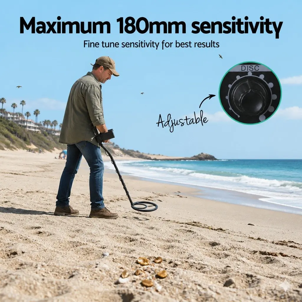 Metal Detector for Treasure Hunting 180MM Waterproof Search Coil Black Adjustable Length