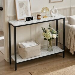 Console Table 2-Tier Entryway Hallway Display Desk Marble Effect Storage Black