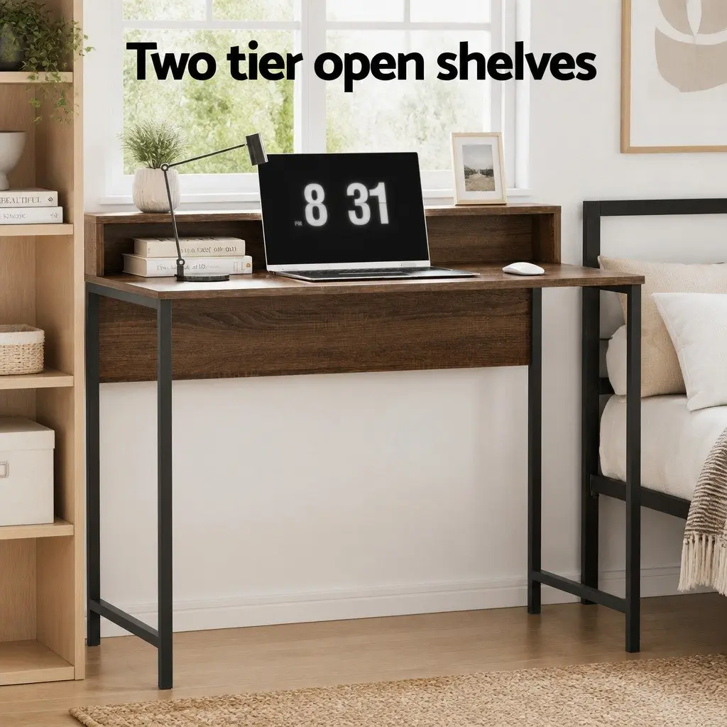 Computer Desk with Shelf Oak Top 100cm Workstation Storage Study Table