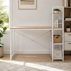 Computer Desk in Oak Finish with White Frame and Storage