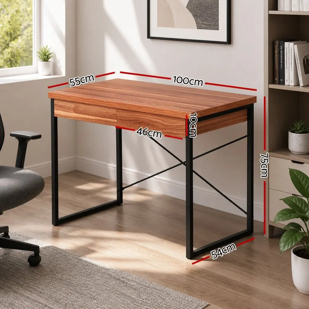 Computer Desk Storage 100CM Walnut Black
