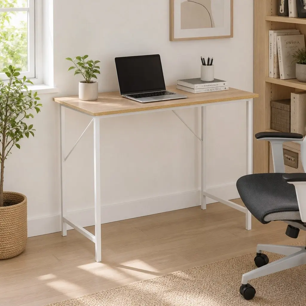 Computer Desk 100CM Home Office Workstation Oak White Modern Design