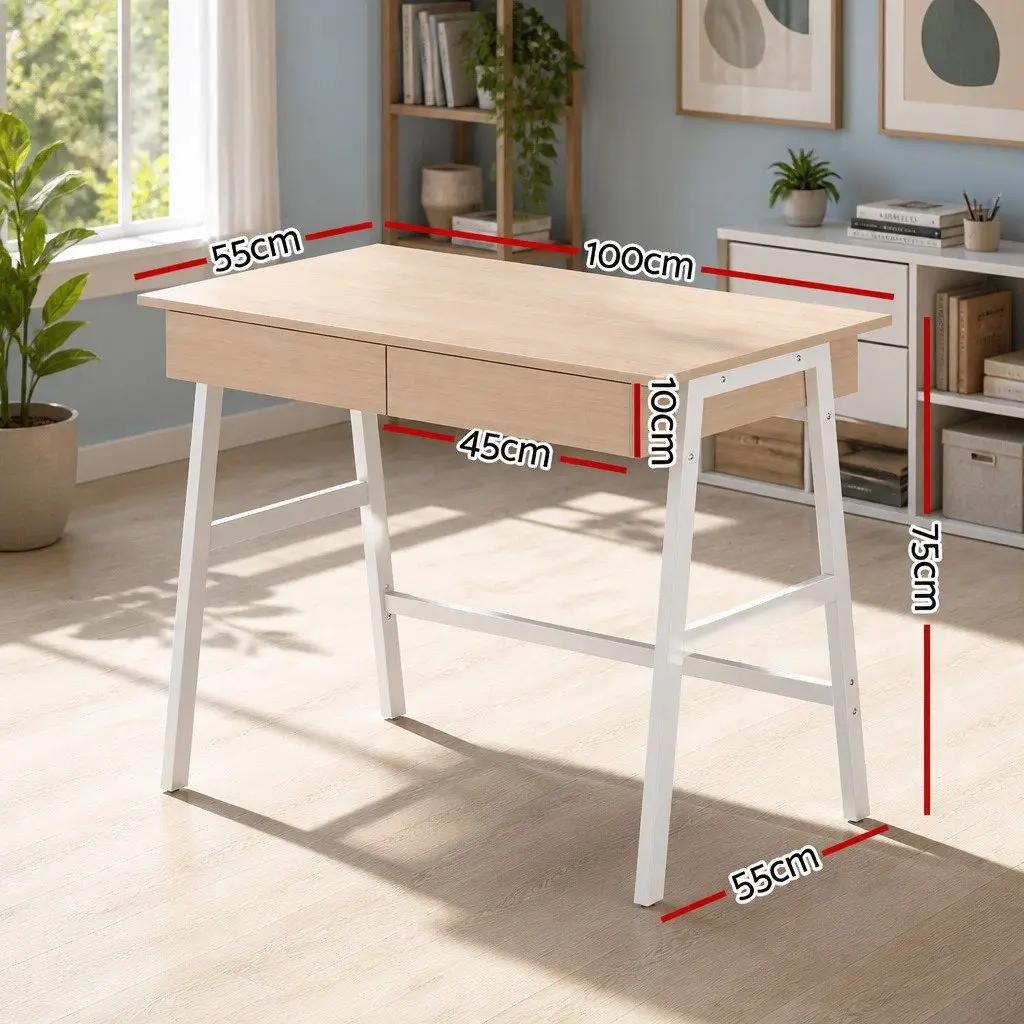 Oak White Computer Desk with Ample Storage