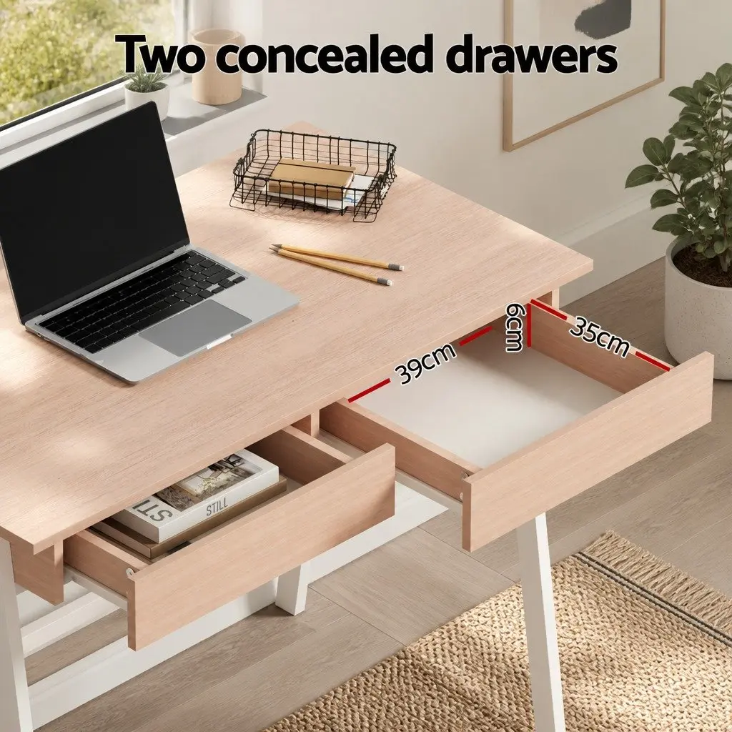 Oak White Computer Desk with Ample Storage