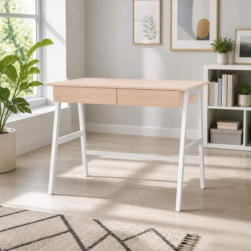 Oak White Computer Desk with Ample Storage