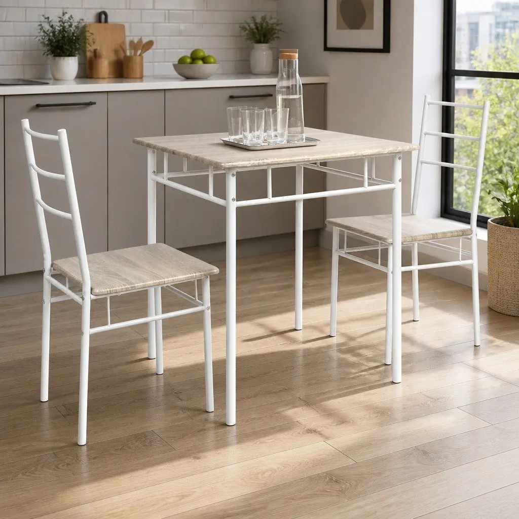 Dining Table and Chairs Set 3 Piece Industrial Style Kitchen Furniture Natural