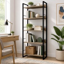 5-Tier Bookshelf with Practical Storage and Style