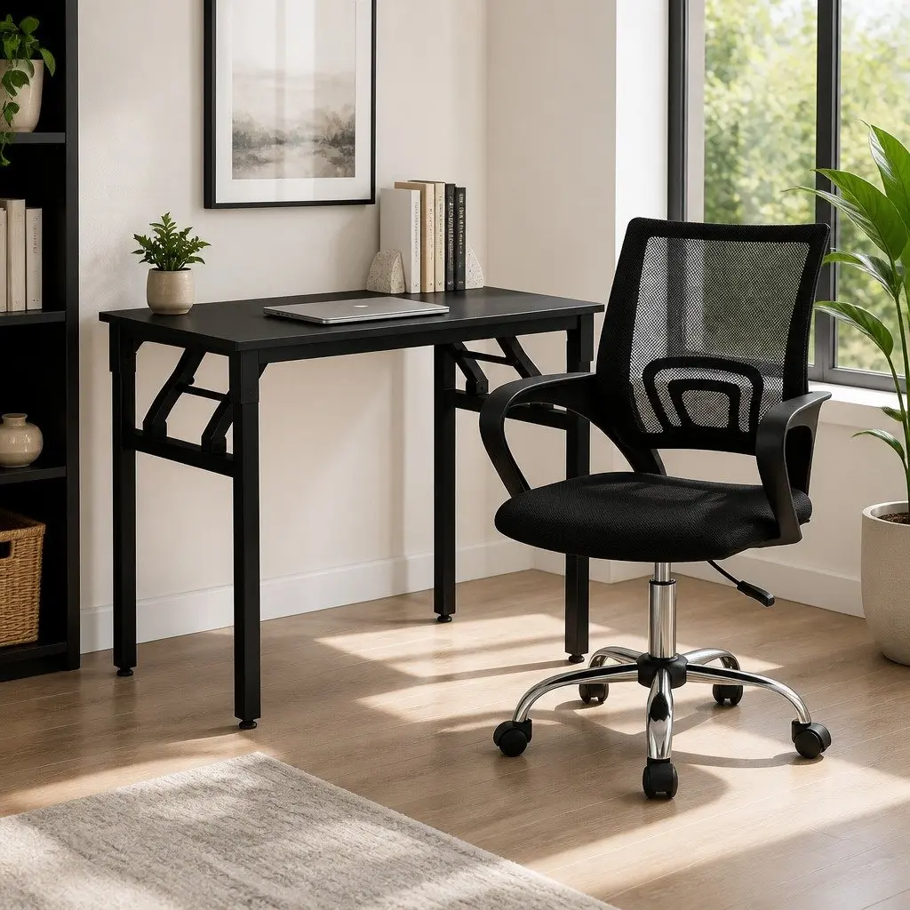 Computer Desk Office Chair Combo Foldable Study Table Mesh Seating Black