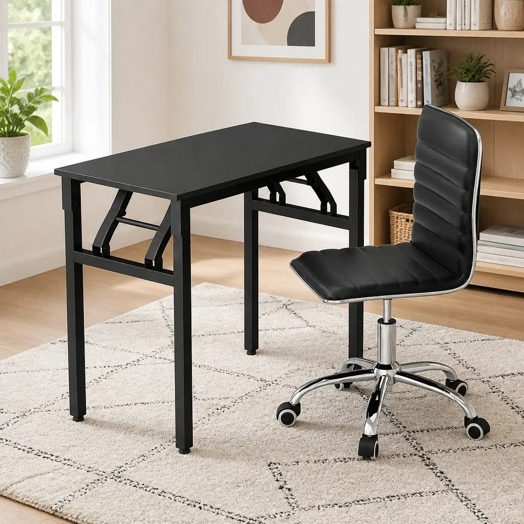 Foldable Computer Desk Office Chair Set Study Table Home Office Furniture Black