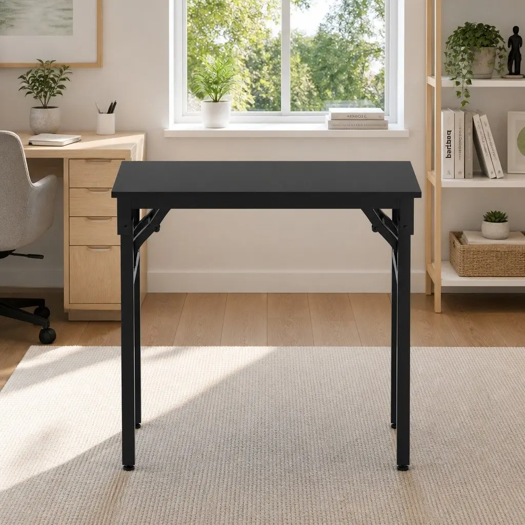 Foldable Computer Desk 80cm Black Home Office Study Workstation Corner Table