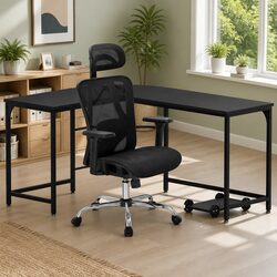 Reliable L-Shape Desk with Ergonomic Chair Combo