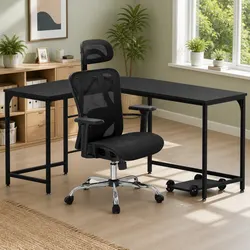 Reliable L-Shape Desk with Ergonomic Chair Combo