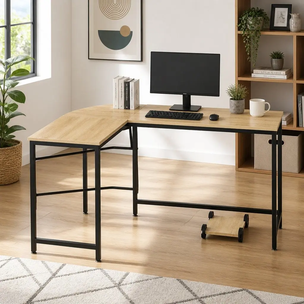 L-Shape Computer Desk Corner Office Workstation CPU Stand Oak 147cm Home Study