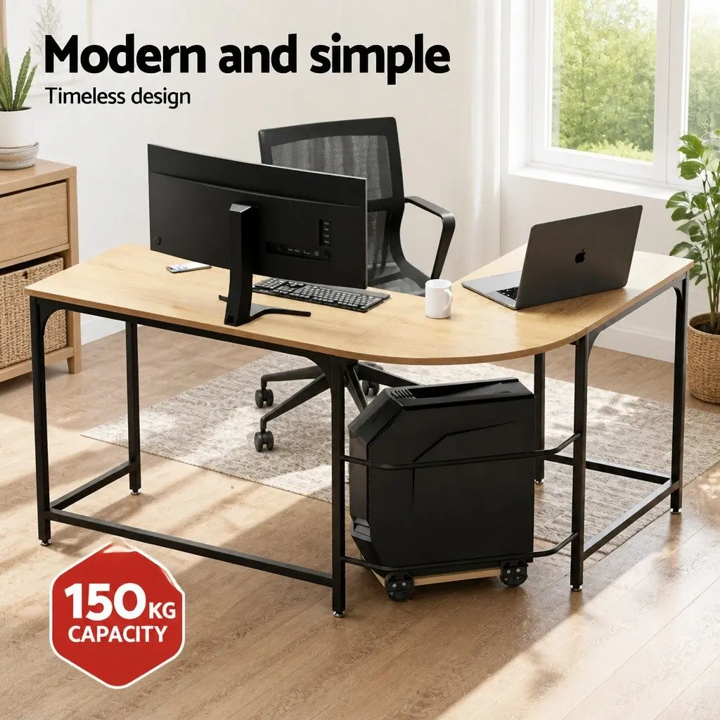 L-Shape Computer Desk Corner Office Workstation CPU Stand Oak 147cm Home Study