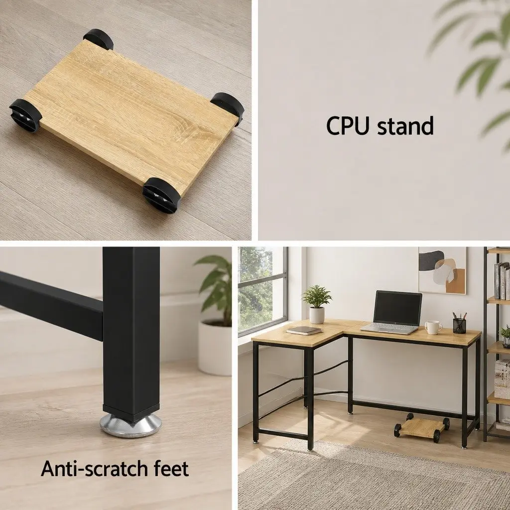 L-Shape Computer Desk Corner Office Workstation CPU Stand Oak 147cm Home Study