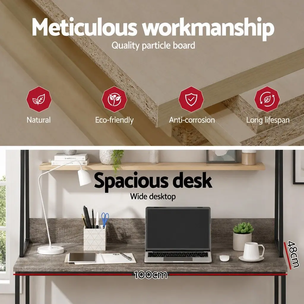 Computer Desk with Bookshelf Storage Grey Home Office Workstation 100cm