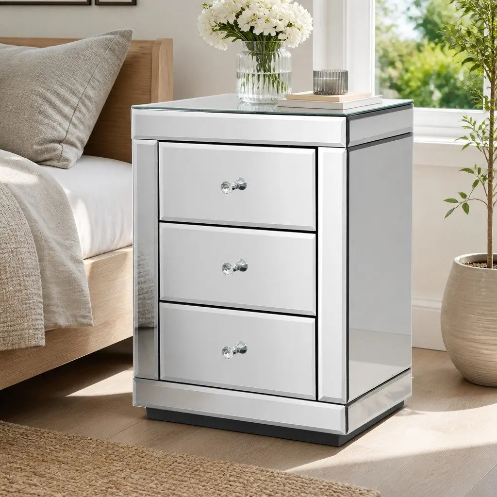 Mirrored Nightstand with Ample Storage Space
