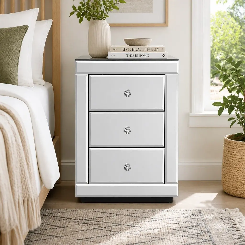Mirrored Nightstand with Ample Storage Space