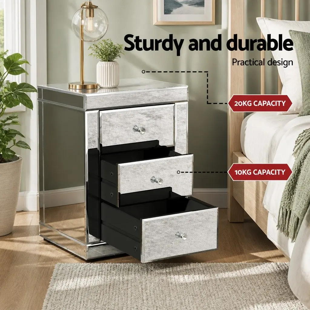 Mirrored Nightstand with Ample Storage Space