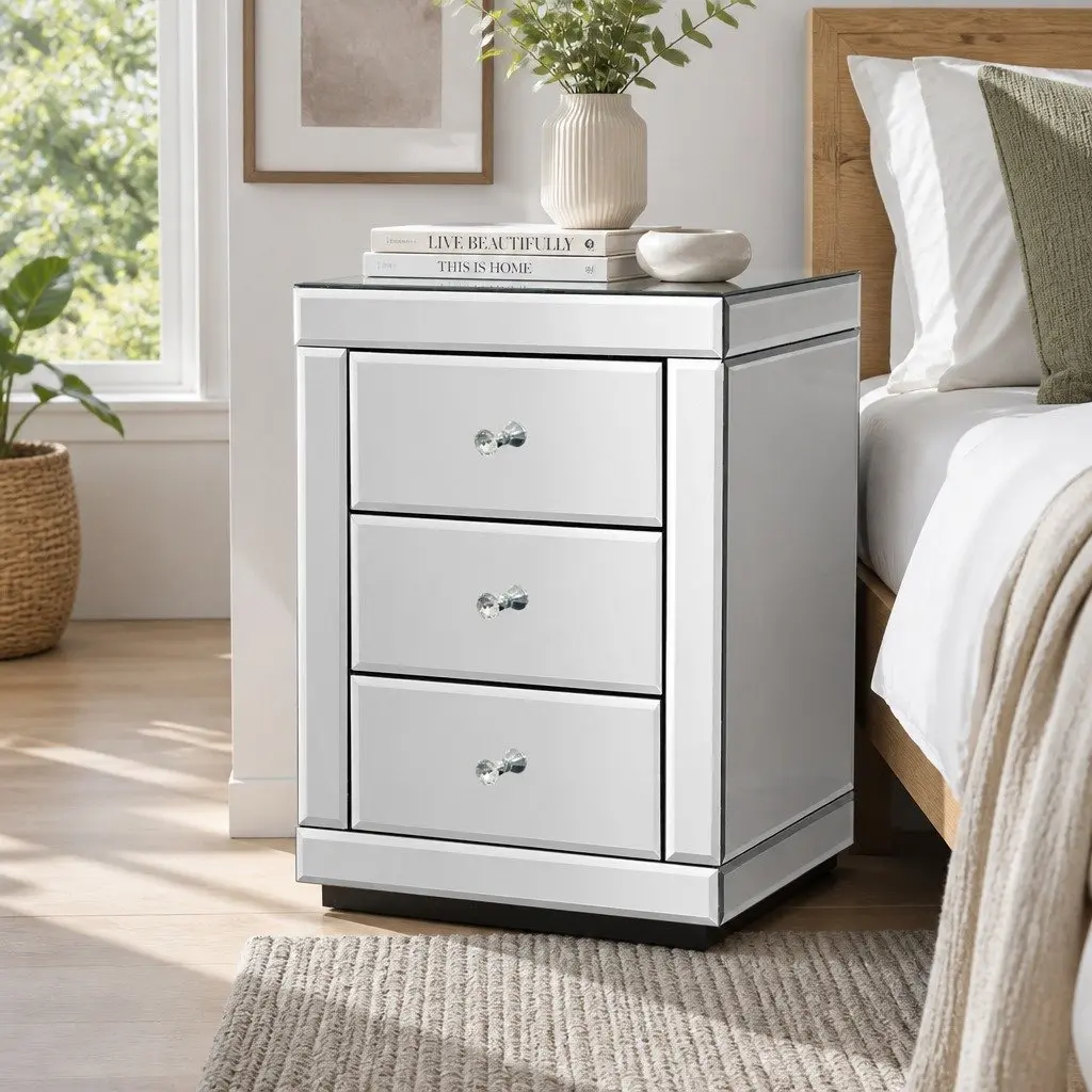 Mirrored Nightstand with Ample Storage Space