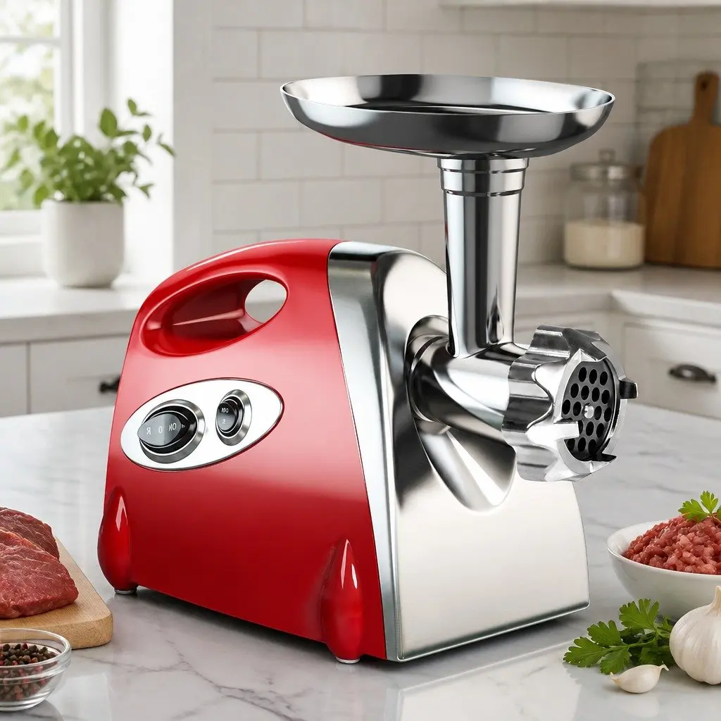 Electric Meat Grinder Mincer 800W with Sausage Funnel Three Grinding Options Red Silver Black White