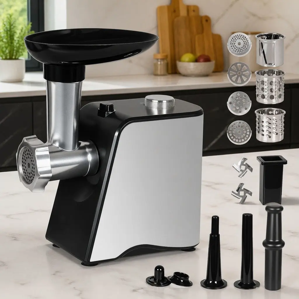 Electric Meat Grinder 2800W 4-in-1 Kitchen Appliance Black and Silver