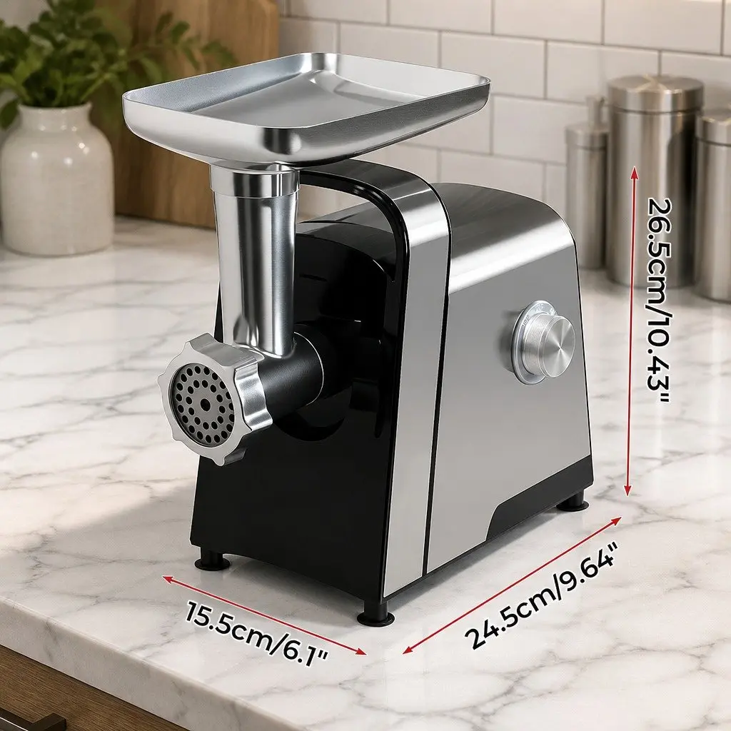 Electric Meat Grinder Mincer Sausage Maker Kibbe Attachment 2800W Black and Silver