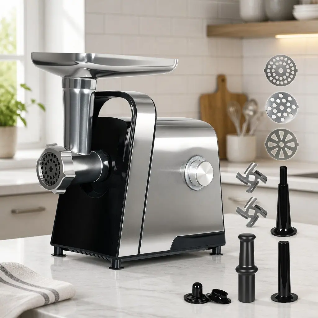 Electric Meat Grinder Mincer Sausage Maker Kibbe Attachment 2800W Black and Silver