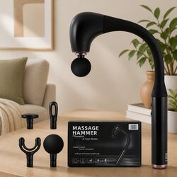 Massage Gun U-shaped Extended Handle Percussion Massager 4 Heads Black