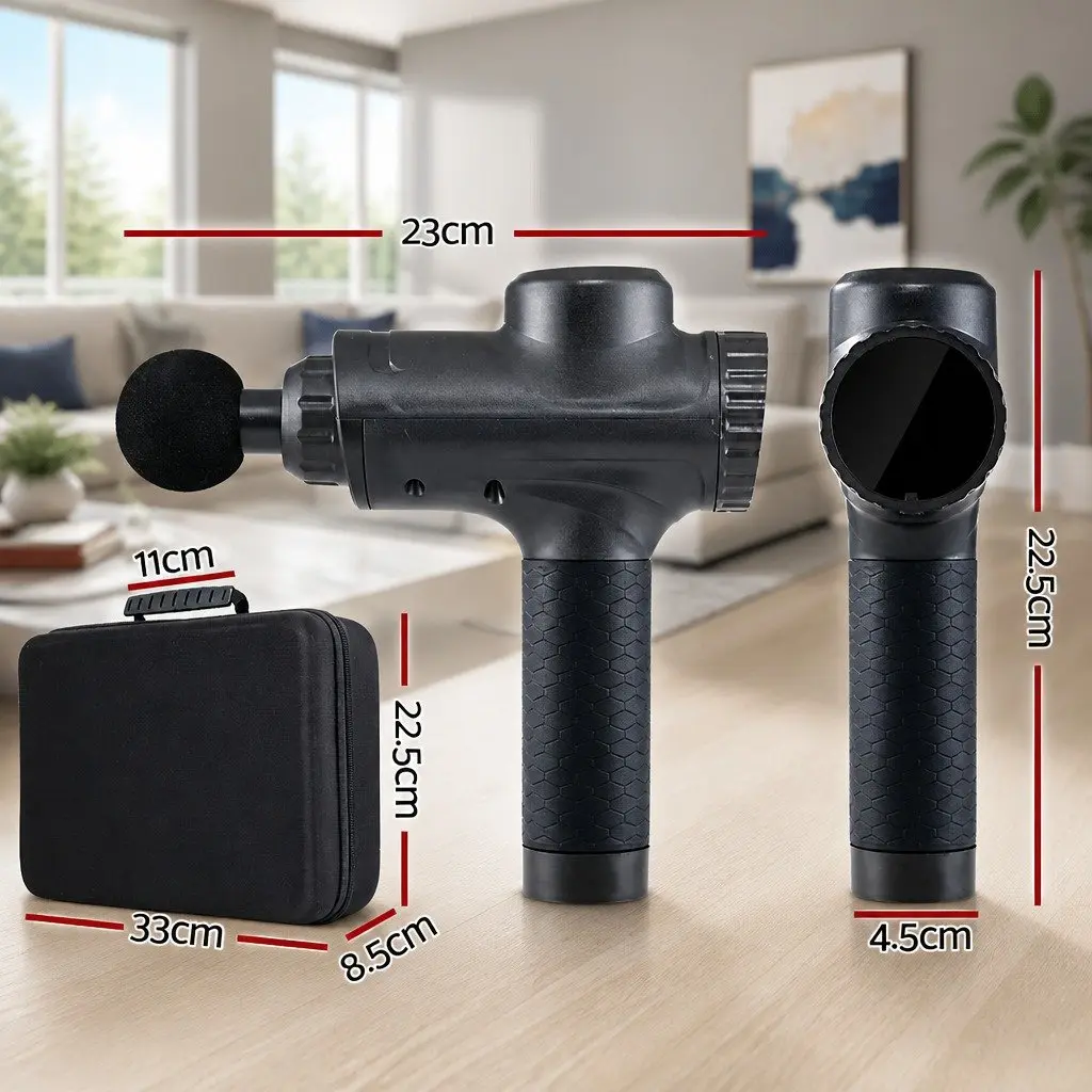 Massage Gun Percussion Muscle Massager 30 Speed 6 Heads Rechargeable Black