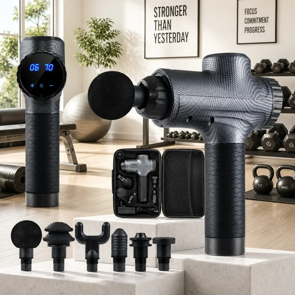 Massage Gun 30 Speed 6 Heads Vibration Muscle Massager Rechargeable Grey