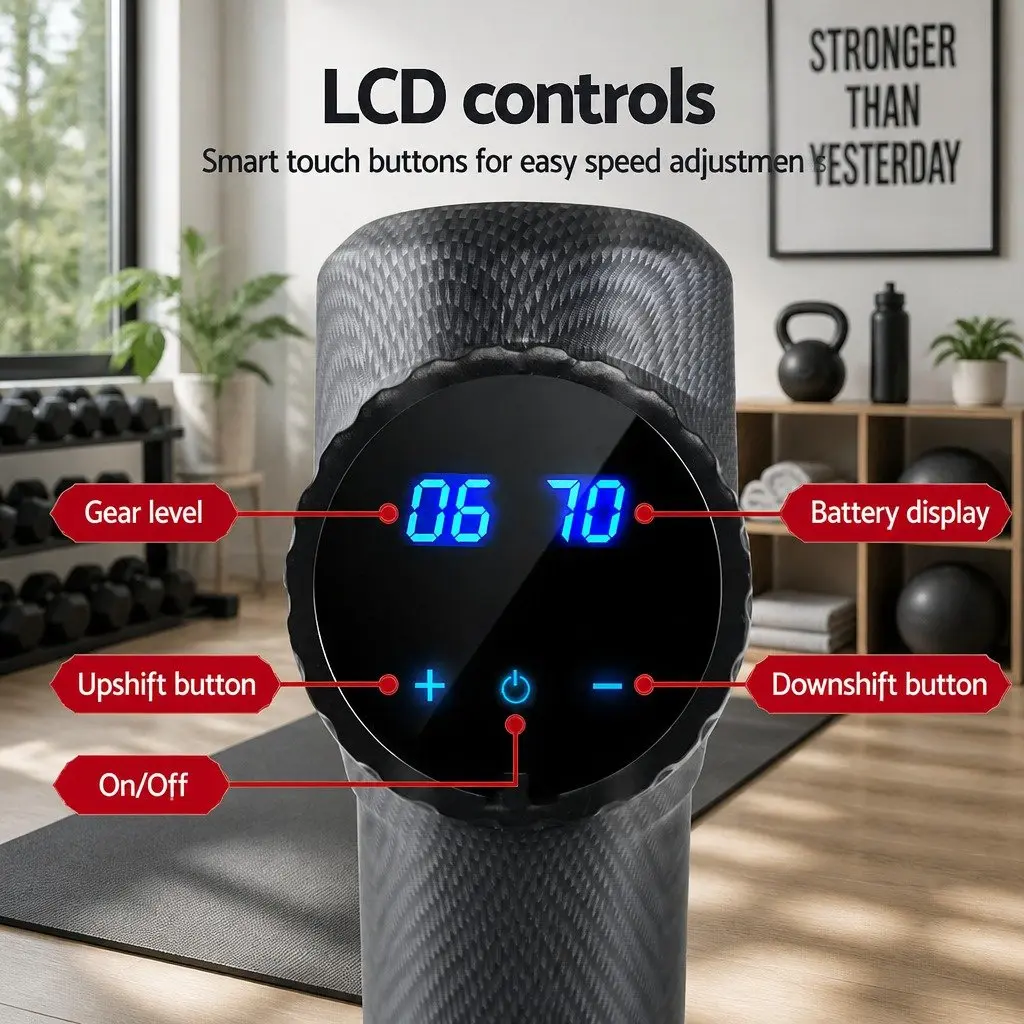 Massage Gun 30 Speed 6 Heads Vibration Muscle Massager Rechargeable Grey