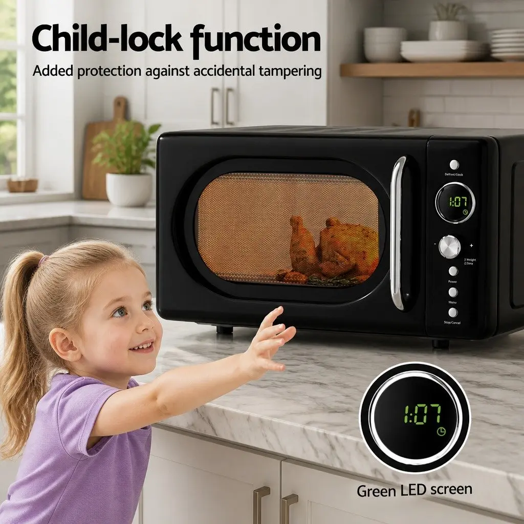 Microwave Oven 20L Digital Black Kitchen 700W 8 Auto Cook Menus