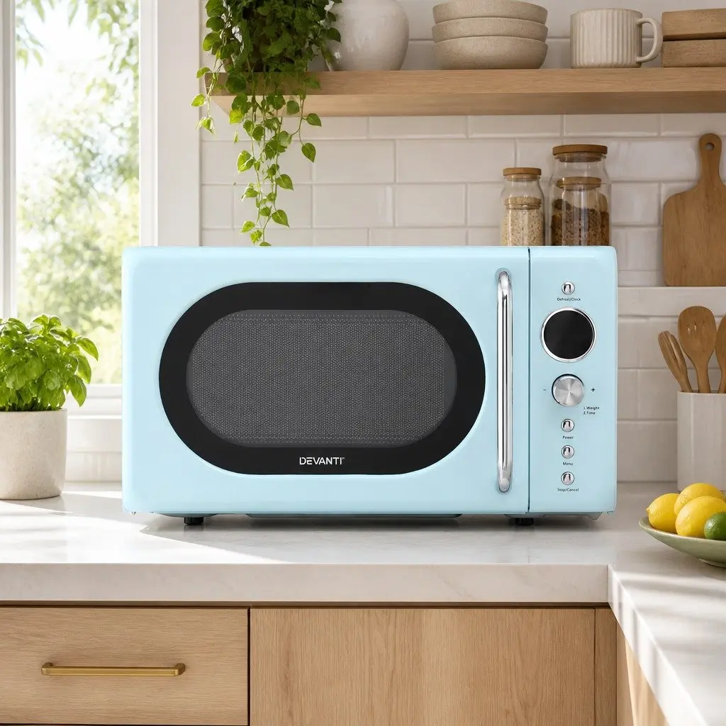 Microwave Oven 20L Digital Control Blue 8 Auto Cook Menus Defrost Timer Kitchen