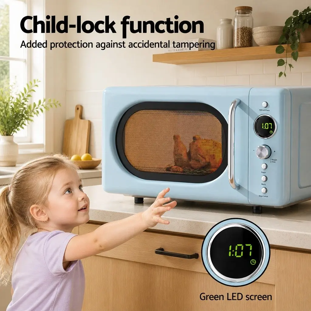 Microwave Oven 20L Digital Control Blue 8 Auto Cook Menus Defrost Timer Kitchen